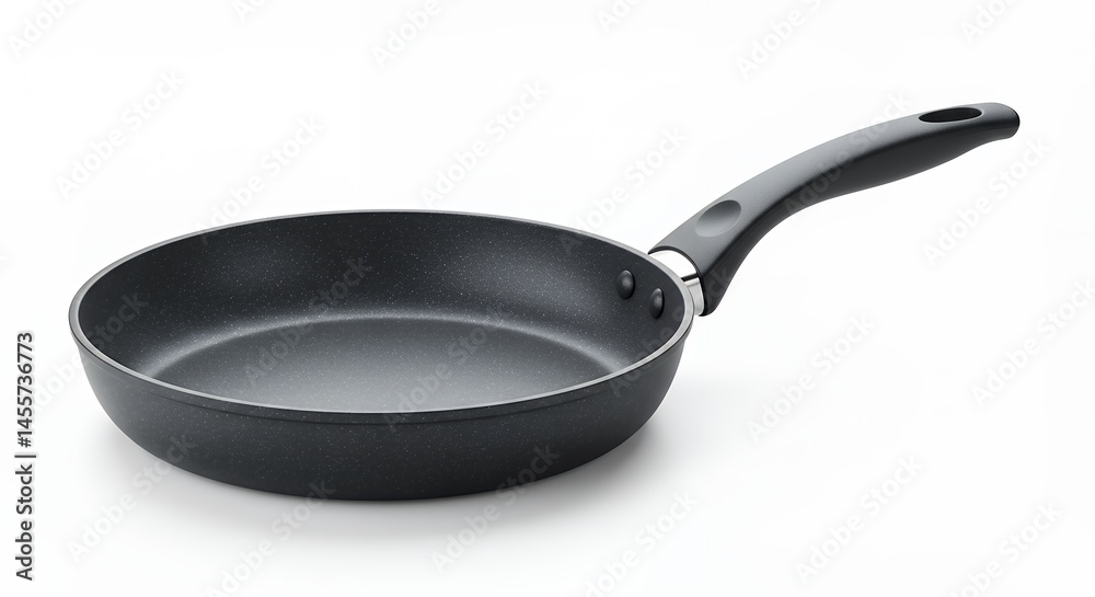 Non stick frying pan with black handle isolated against a white background Non stick frying pan with black handle isolated against a white background