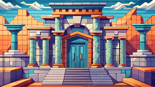 Abstract architecture. Detail of a building facade made of stone blocks 3d Very beautiful