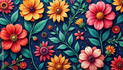 Intricate floral textile design, repeating motif, print, vector, decor