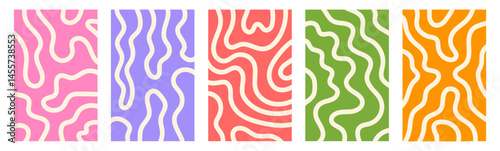 Abstract set vertical backgrounds with dynamic linear waves. Trendy vector illustration in style retro 70s, 80s