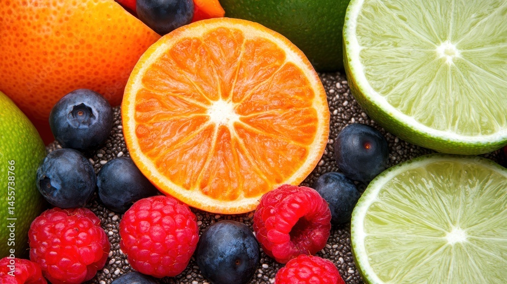 Fototapeta premium Vibrant Citrus and Berry Fusion: A Healthy Delight