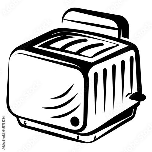 Retro Toaster Silhouette Vector for Kitchen Decor,Black silhouette of a retro toaster with vintage texture, ideal for kitchen, cooking, appliance, and breakfast-themed vector stock graphics