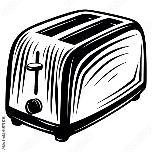 Retro Toaster Silhouette Vector for Kitchen Decor,Black silhouette of a retro toaster with vintage texture, ideal for kitchen, cooking, appliance, and breakfast-themed vector stock graphics