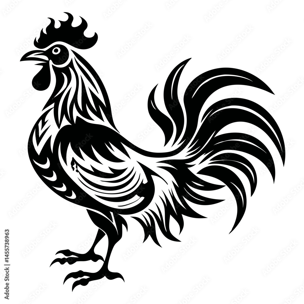 Obraz premium Rooster Silhouette Vector - Tribal Style Farm Animal Illustration
