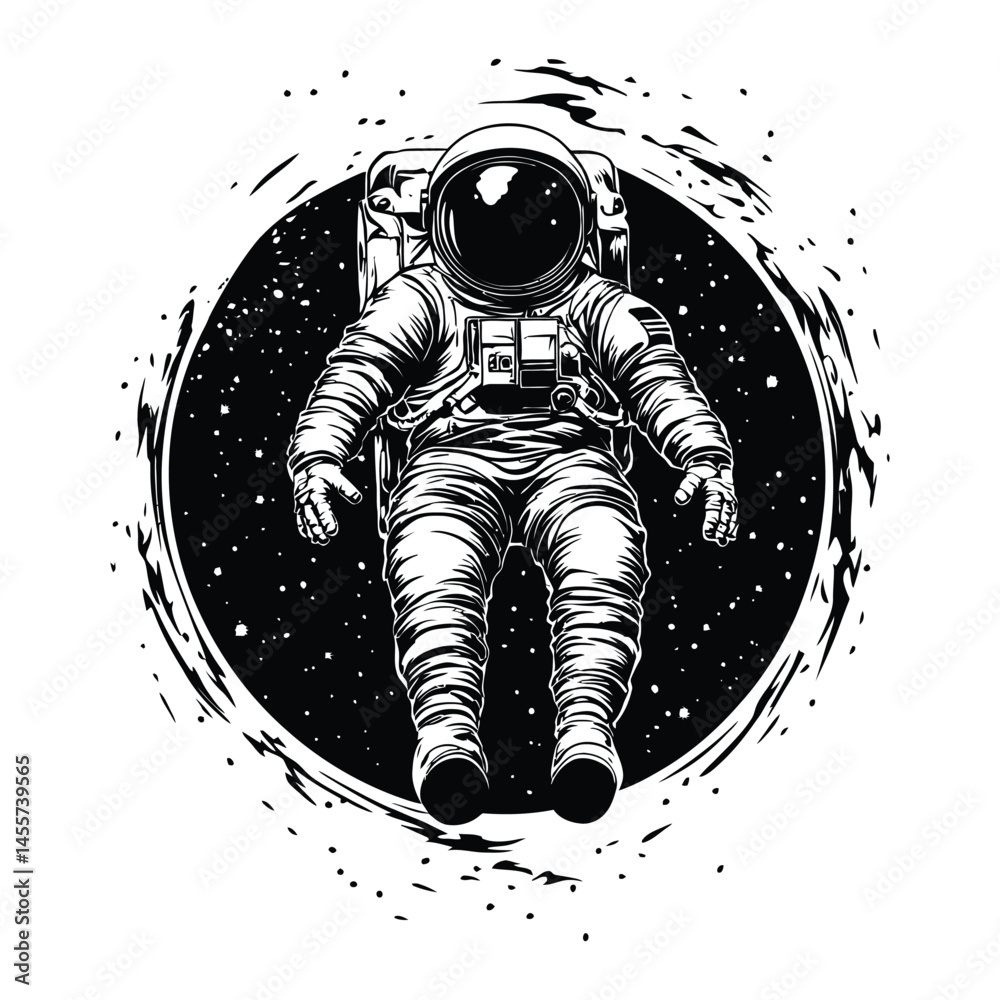 Obraz premium Astronaut floating in space with earth minimal black silhouette