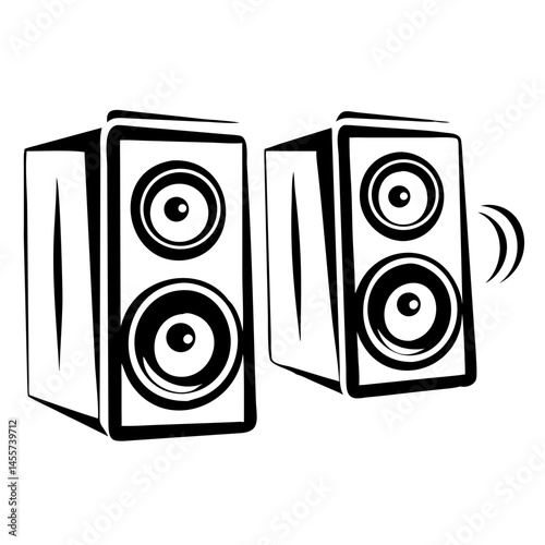 Stereo Speaker Silhouette Vector - Music Audio Sound System Icon,Stereo Speaker Silhouette Vector with bold black lines, perfect for audio, music-themed prints