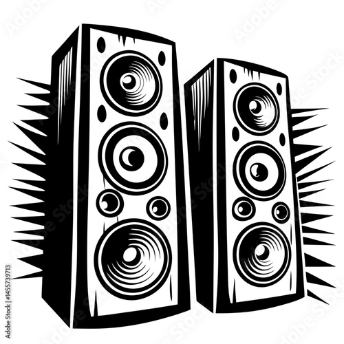 Stereo Speaker Silhouette Vector - Music Audio Sound System Icon,Stereo Speaker Silhouette Vector with bold black lines, perfect for audio, music-themed prints