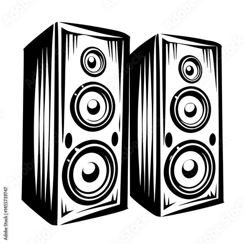 Stereo Speaker Silhouette Vector - Music Audio Sound System Icon,Stereo Speaker Silhouette Vector with bold black lines, perfect for audio, music-themed prints