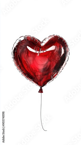 Artistic red heart balloon illustration on white backdrop for Valentine's Day or love themed design