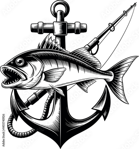 vector illustration of a fishing rod and fish