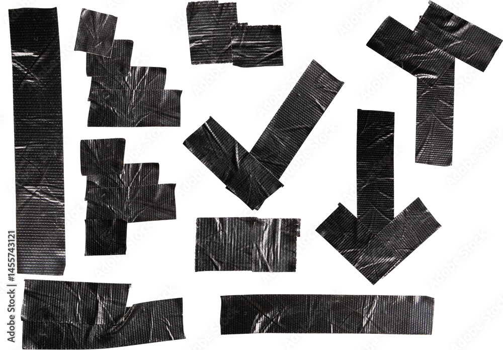 Obraz premium Wrinkled Silver Duct Tape Strips Set Illustration for Repair and DIY Design Projects