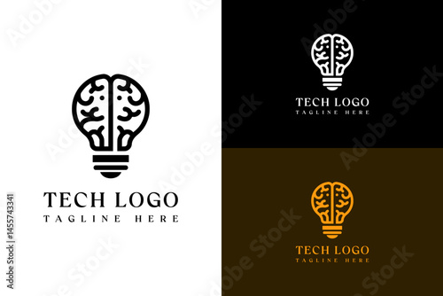 vector illustration of lightbulb and filament shape as brain, logo for artificial intelligence, idea, cloud computing, creativity, data analyst, database, internet of things, tech, and more