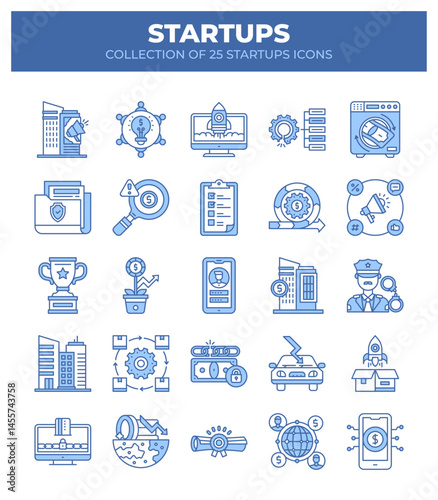Startup Icons. Collection of 25 Essential Business Launch Icons