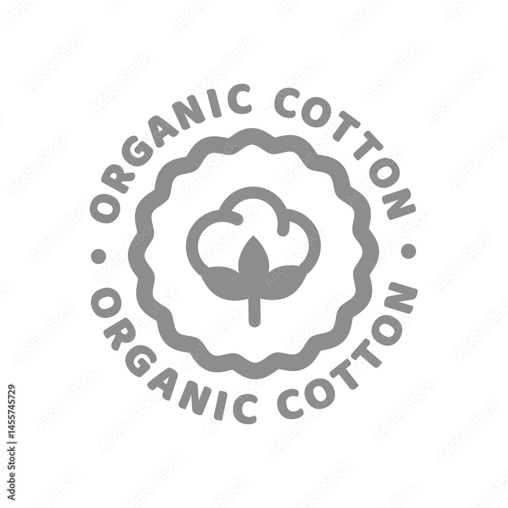 Organic cotton vector label. Circle stamp for fabric, textile or clothing.