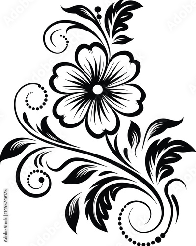 Elegant Artistry Black Victorian Elegance Filigree Emblem Pro Vector bud  Ornate floral elements for spring design and coloring book showcasing diverse floral designs in a vector style