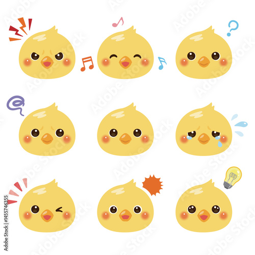 ヒヨコのイラストセット　顔表情のみ