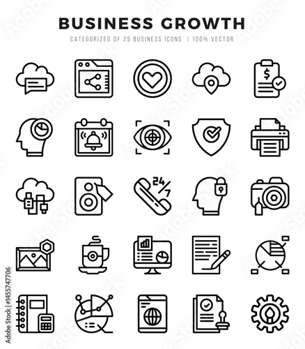 business growth lineal icons collection. lineal icons pack. vector illustration