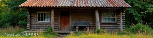Rustic timber shed with weathered wood and metal roof , architecture, outbuilding