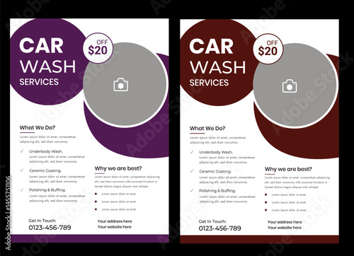 Car wash flyer design, professional car service brochure design, car service, repair, garage, foam, clean, shine, bubbles, automobile, drive, engine, A4 print-ready template.



