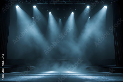 Moody stage lighting creates atmospheric drama and suspense for performance art