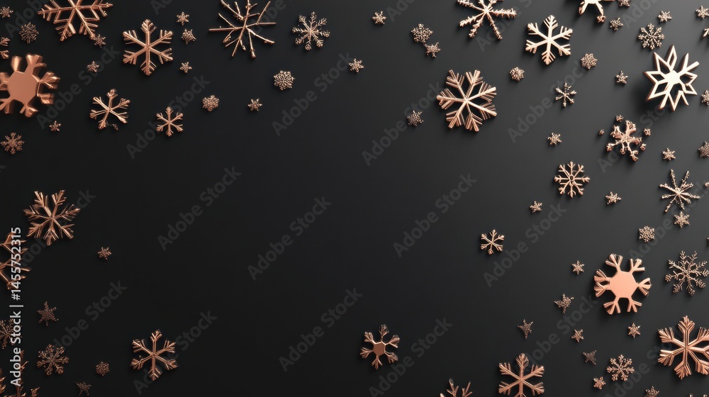 Elegant Dark Background with Scattered Rose Gold Snowflakes for Festive Holiday Designs Elegant Dark Background with Scattered Rose Gold Snowflakes for Festive Holiday Designs