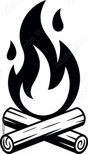 A black and white minimalist logo design of a campfire. Campfire symbol bonfire vector icon.