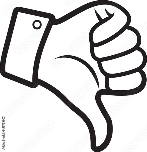 Thumbs down Negative Rating Disapproval Black and White Vector Illustration, Sketch Drawing Line Linear Symbol Icon Engraving, Hand-drawn Isolated
