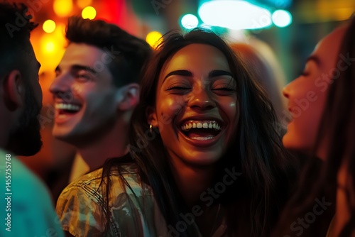 Multiracial Group of Friends Having Fun at a Stylish Rooftop Party photo