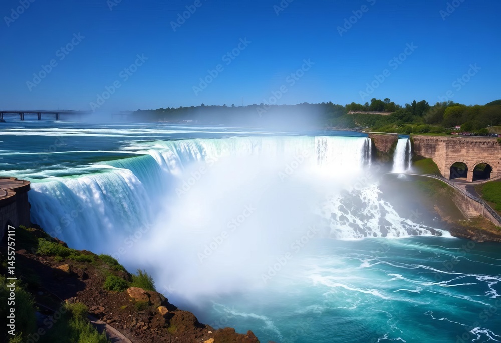 Fototapeta premium Powerful Horseshoe Falls cascading over Niagara's edge, natural wonder, river