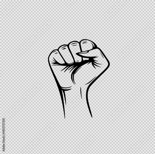 Minimalist black and white logo of a raised clenched fist with realistic anatomical details. Fine line drawing, subtle pastel shading, evoking strength, dignity, structure, and human presence.