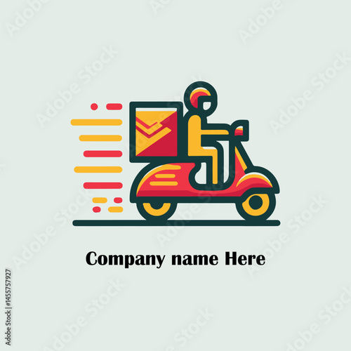 "Modern food delivery logo, scooter or food box icon, vibrant red and yellow palette, fast and friendly feel, clean vector art on white background"