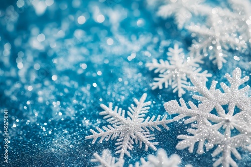 White snowflakes on blue background