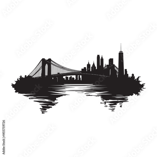 A bridge spanning across a river black silhouette