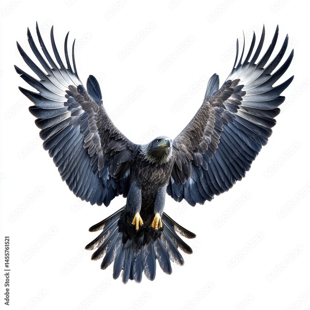 Obraz premium Majestic Dark Eagle in Flight Against White Background