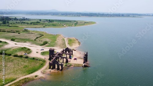 Ariel shot of Shettihalli Rosary Church. Located in Hassan district in Karnataka. Built in the 1860s by the French missionaries in India, the church is a magnificent structure of Gothic Architecture