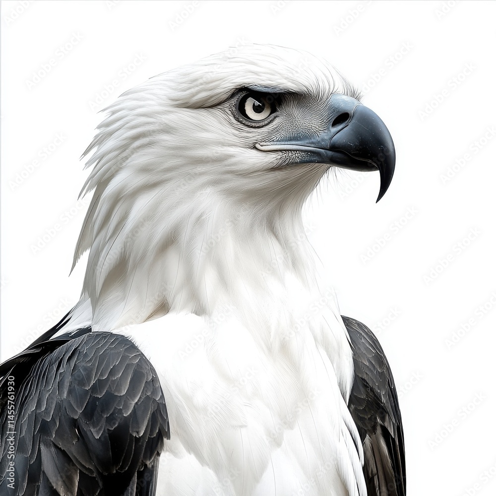 Obraz premium Majestic White And Black Eagle Portrait Against White Background