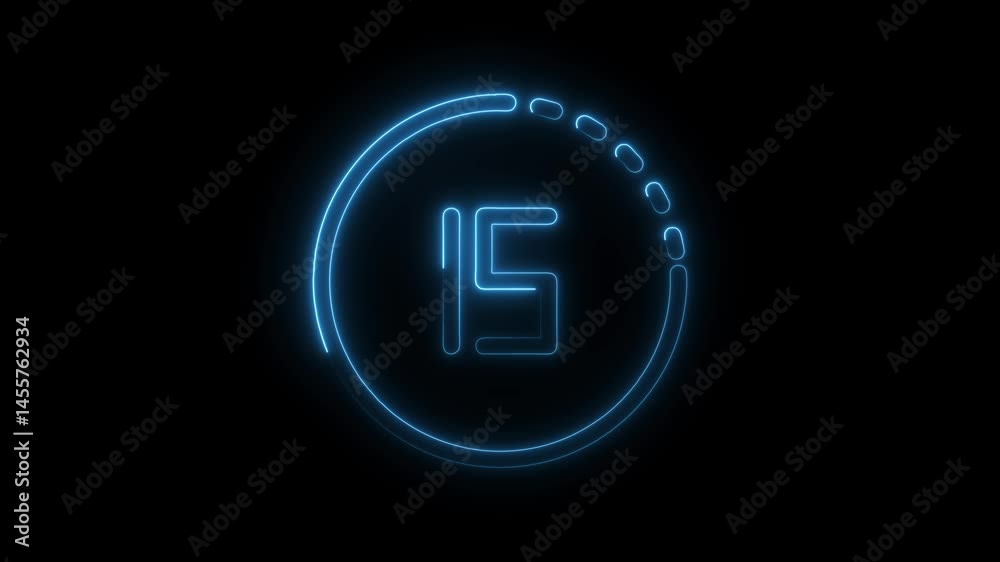 Animated neon style 15 second countdown timer on black background