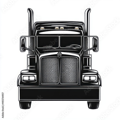 Black and White Classic Big Rig Semi Truck Illustration