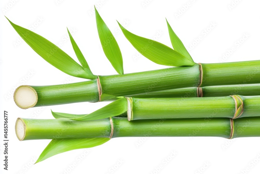 Obraz premium Fresh green bamboo stalks with lush vibrant leaves isolated spa zen reed stem plant asian nature