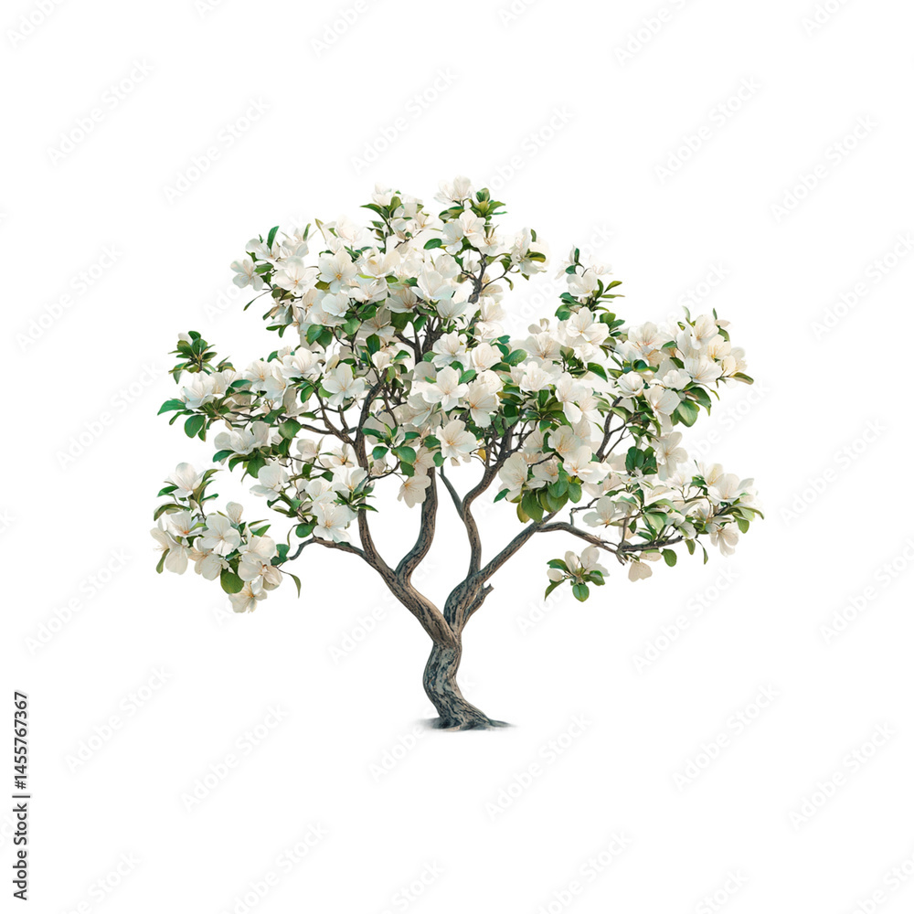Fototapeta premium Blooming green cherry blossom tree png