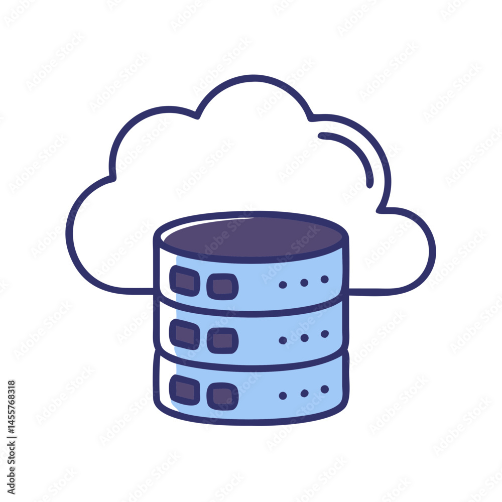 Cloud storage database icon against a white background Cloud storage database icon against a white background