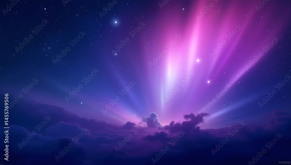 Obraz premium Cosmic galaxy-inspired gradient transitioning from deep violet to midnight blue with specks of soft starlight