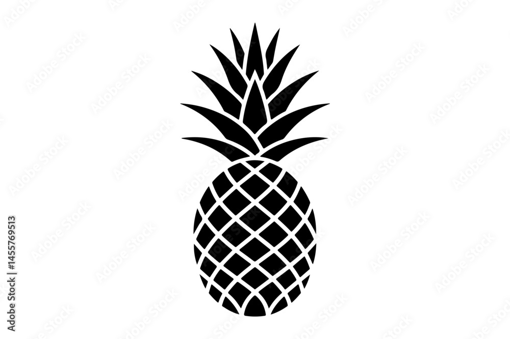 Obraz premium Black silhouette of a pineapple with detailed pattern