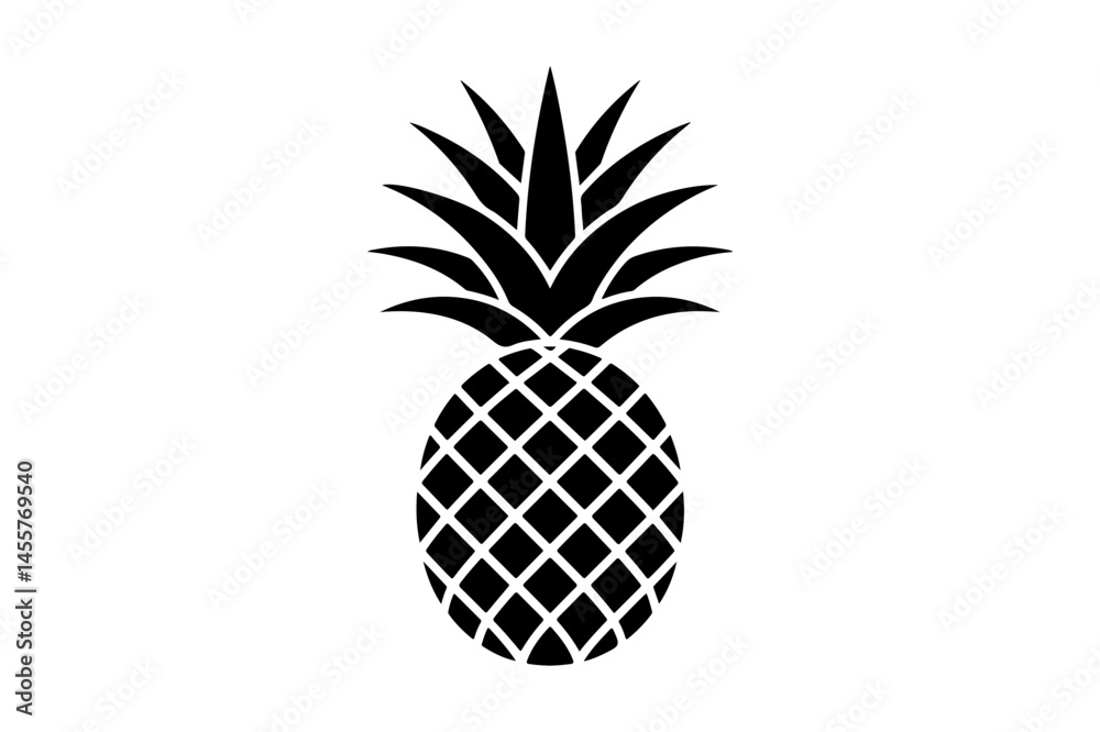 Obraz premium Black silhouette of a pineapple with detailed pattern