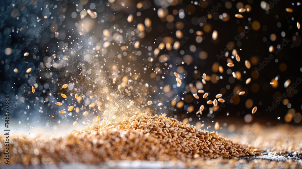 Obraz premium Flourishing Seeds in Motion with Dust and Sparkles Creating Atmosphere
