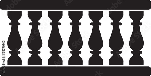 Repeating Balustrade Silhouette Black Vector | Architectural Railing Illustration