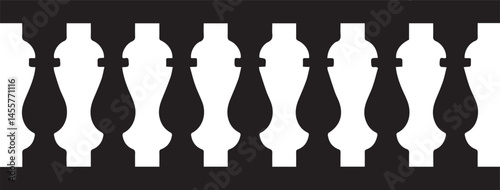 Repeating Balustrade Silhouette Black Vector | Architectural Railing Illustration