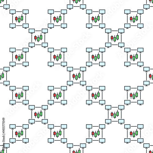 Candlestick chart with Computers vector online trading colored seamless pattern