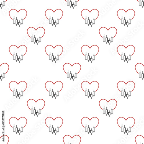 Heart with candlestick pattern vector I Love Trading linear seamless pattern