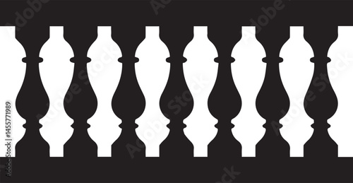 Repeating Balustrade Silhouette Black Vector | Architectural Railing Illustration